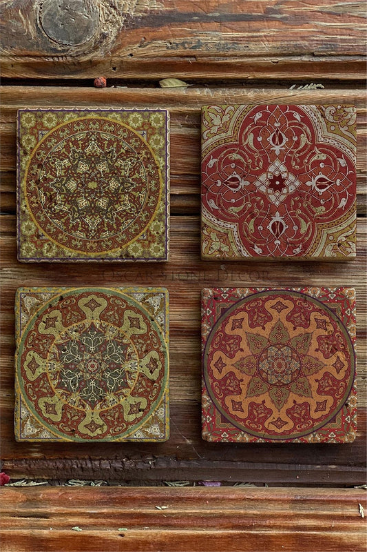 Printed Natural Stone Coasters Set of 4 Pattern Tile