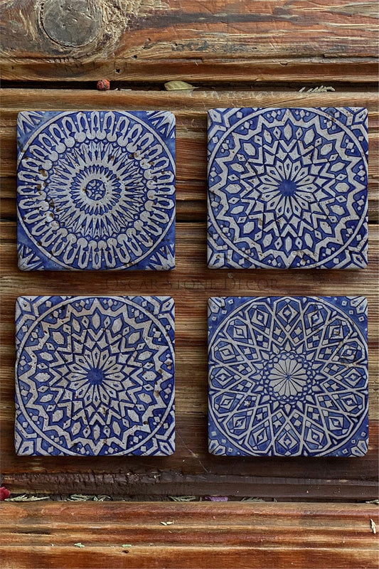 Printed Natural Stone Coasters Set of 4 Pattern Tile