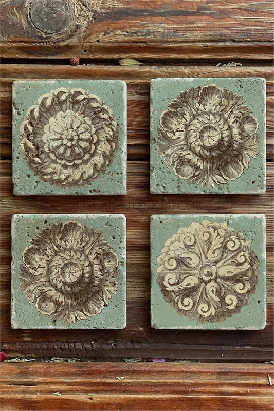 Printed Natural Stone Coasters Set of 4 Pattern Tile