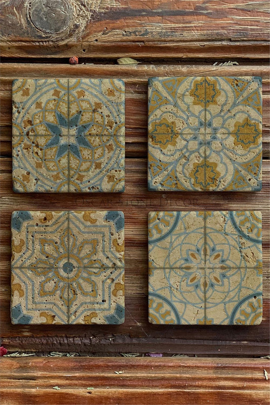 Printed Natural Stone Coasters Set of 4 Pattern Tile