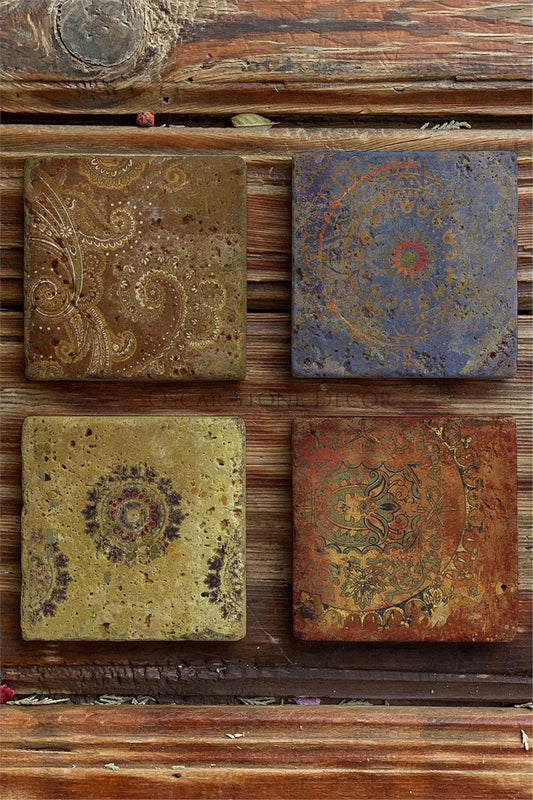 Printed Natural Stone Coasters Set of 4 Pattern Tile