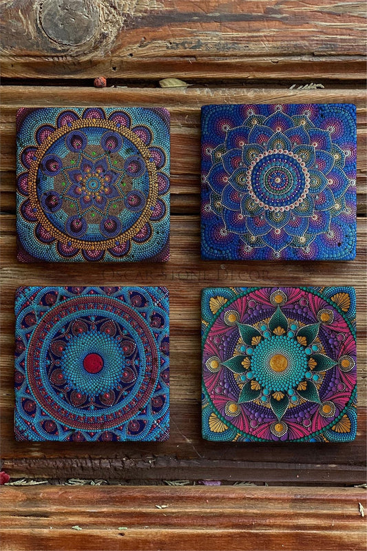 Printed Natural Stone Coasters Set of 4 Pattern Tile
