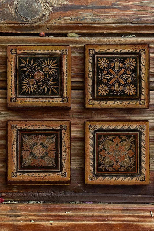 Printed Natural Stone Coasters Set of 4 Pattern Tile