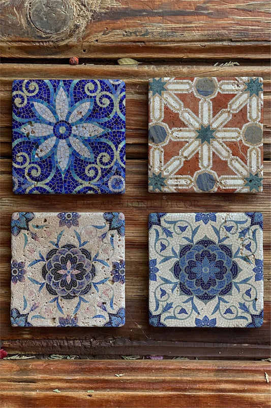 Printed Natural Stone Coasters Set of 4 Pattern Tile