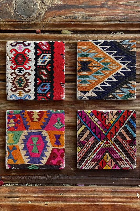 Printed Natural Stone Coasters Set of 4 Pattern Tile