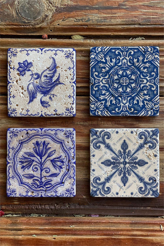 Printed Natural Stone Coasters Set of 4 Pattern Tile