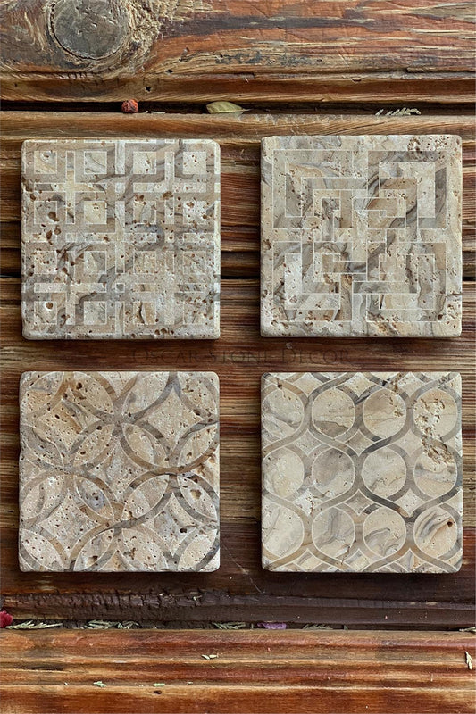Printed Natural Stone Coasters Set of 4 Pattern Tile