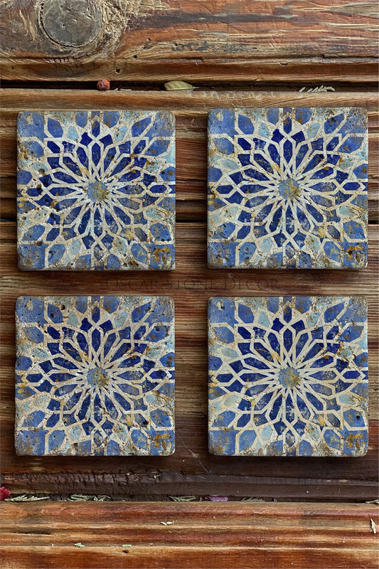Printed Natural Stone Coasters Set of 4 Pattern Tile