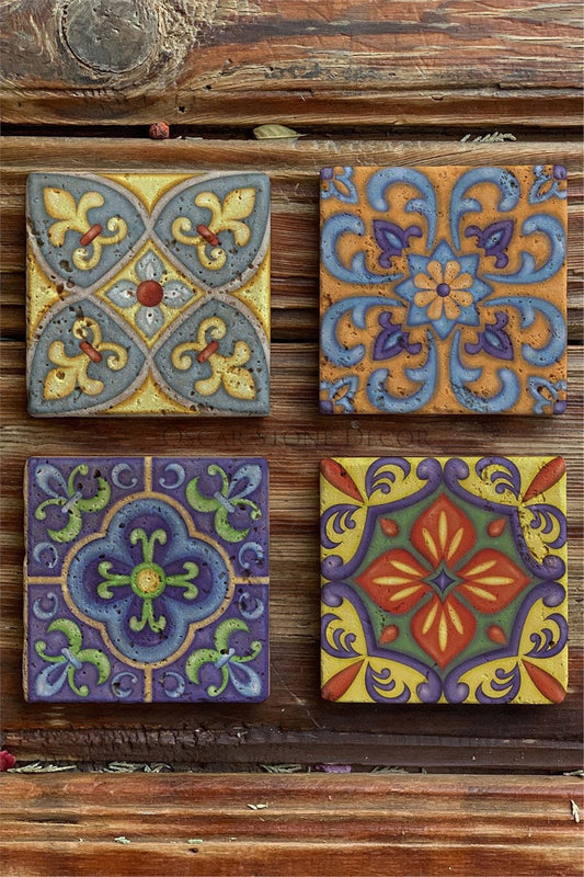Printed Natural Stone Coasters Set of 4 Pattern Tile