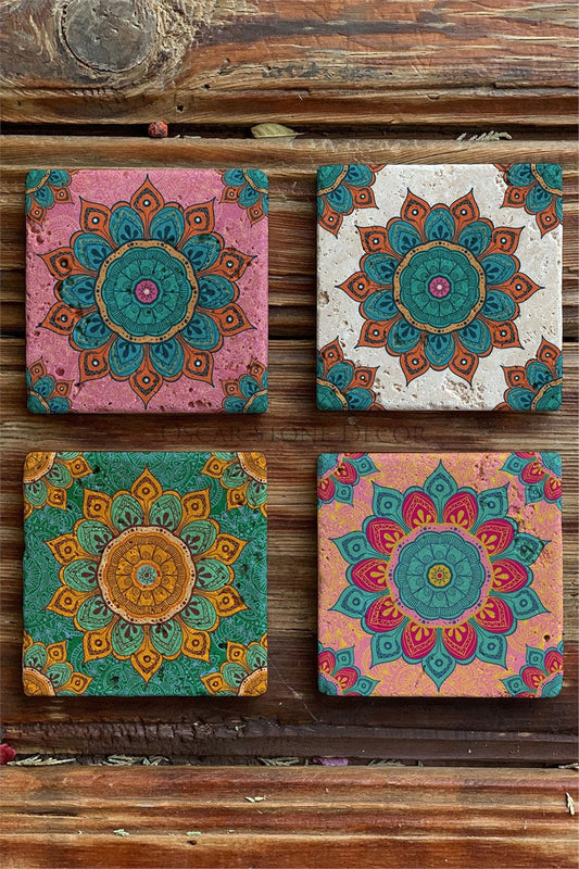 Printed Natural Stone Coasters Set of 4 Pattern Tile
