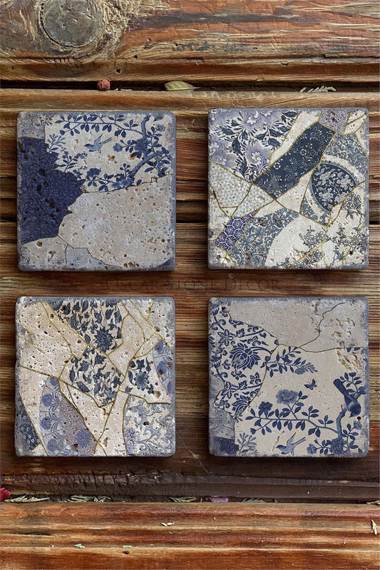 Printed Natural Stone Coasters Set of 4 Pattern Tile