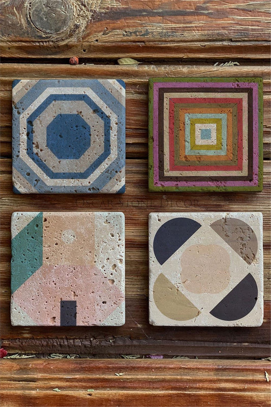 Printed Natural Stone Coasters Set of 4 Pattern Tile