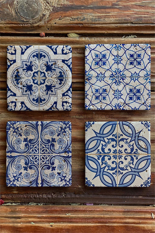 Printed Natural Stone Coasters Set of 4 Pattern Tile