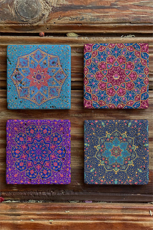 Printed Natural Stone Coasters Set of 4 Pattern Tile