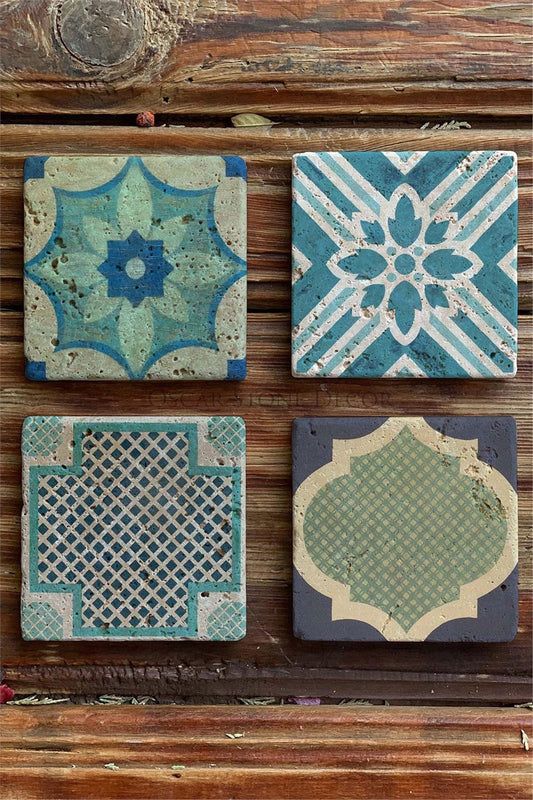 Printed Natural Stone Coasters Set of 4 Pattern Tile