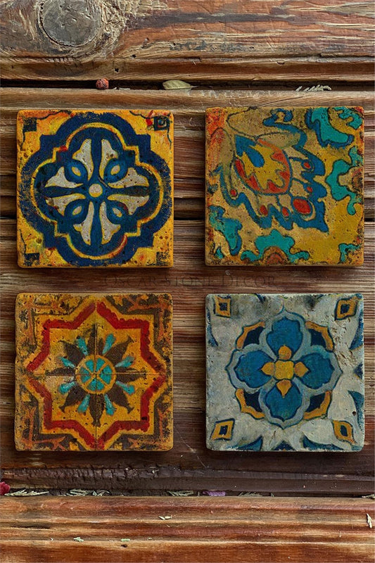 Printed Natural Stone Coasters Set of 4 Pattern Tile