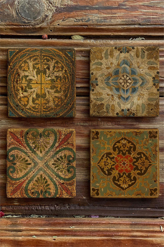 Printed Natural Stone Coasters Set of 4 Pattern Tile