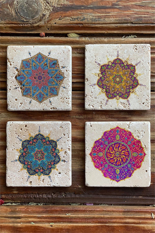 Printed Natural Stone Coasters Set of 4 Pattern Tile