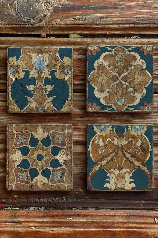 Printed Natural Stone Coasters Set of 4 Pattern Tile