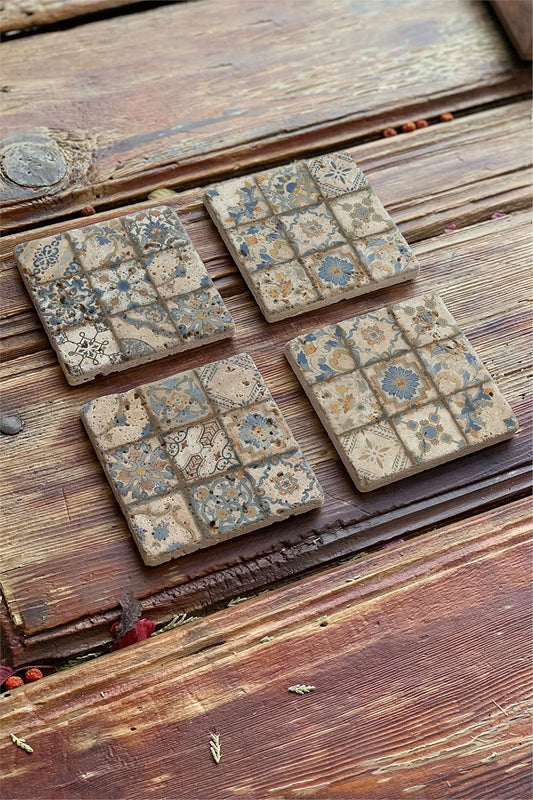 Printed Natural Stone Coasters Set of 4 Pattern Tile