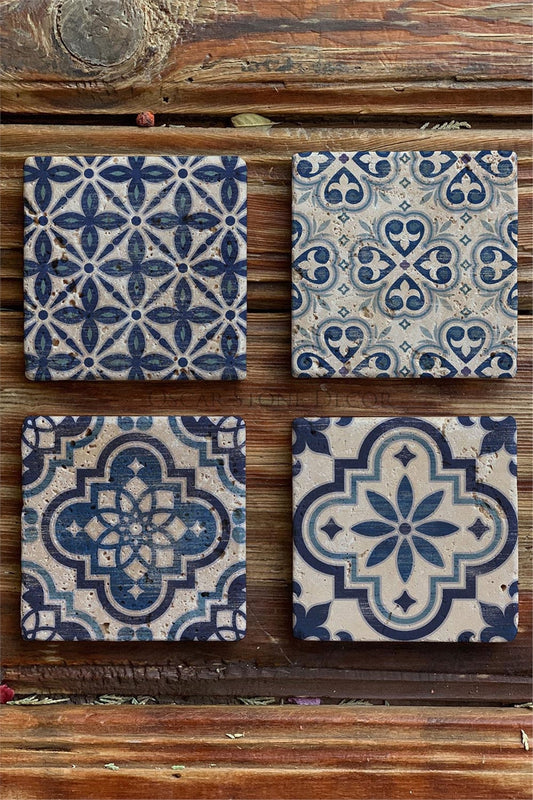 Printed Natural Stone Coasters Set of 4 Pattern Tile