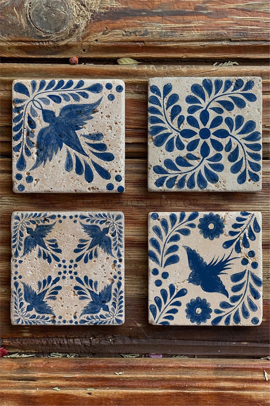 Printed Natural Stone Coasters Set of 4 Pattern Tile