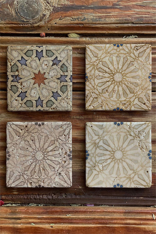 Printed Natural Stone Coasters Set of 4 Pattern Tile