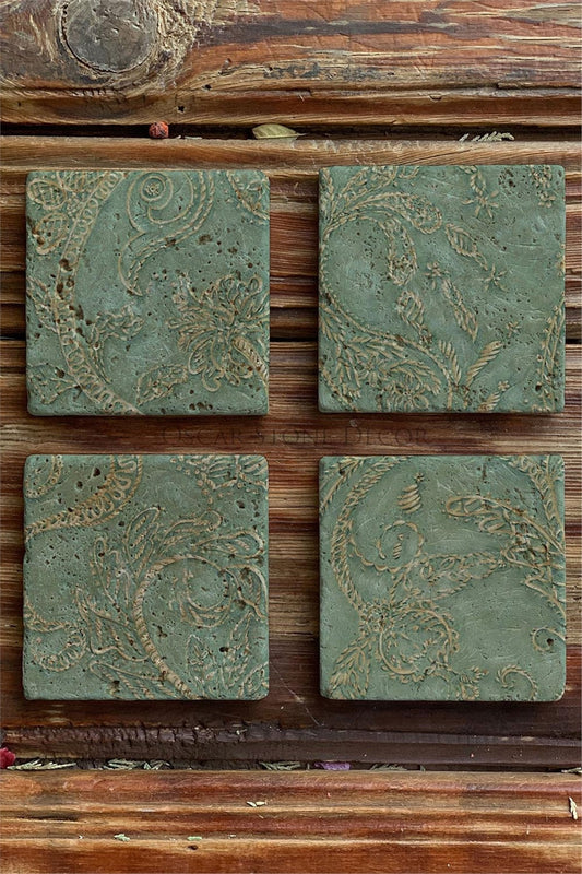 Printed Natural Stone Coasters Set of 4 Pattern Tile