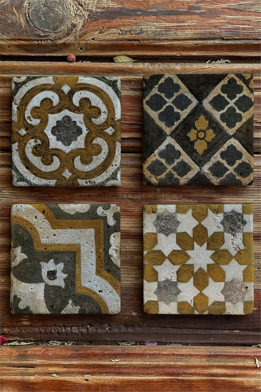 Printed Natural Stone Coasters Set of 4 Pattern Tile