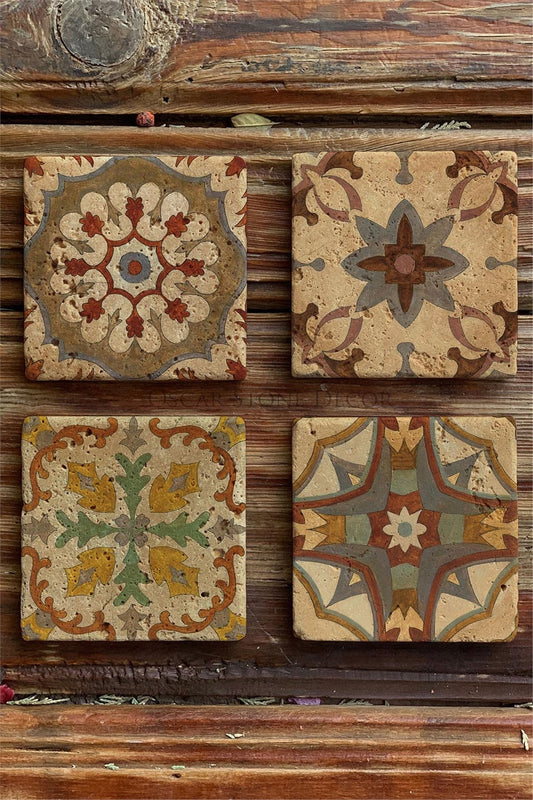 Printed Natural Stone Coasters Set of 4 Pattern Tile