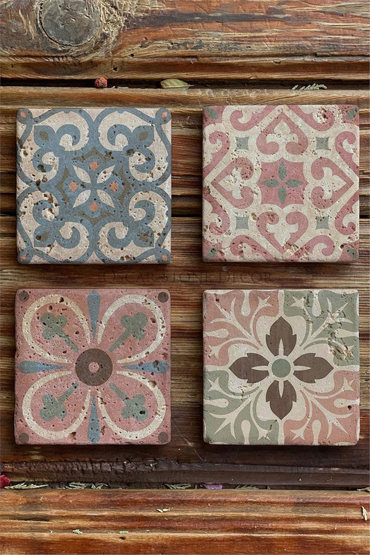 Printed Natural Stone Coasters Set of 4 Pattern Tile