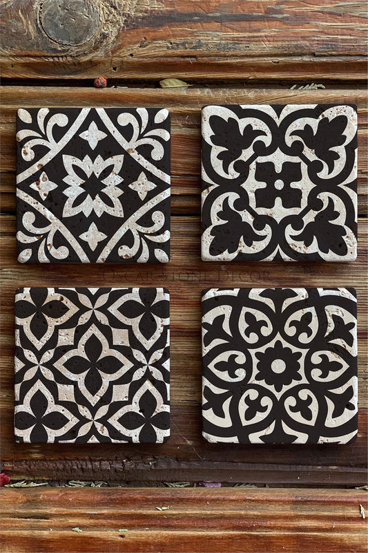 Printed Natural Stone Coasters Set of 4 Pattern Tile