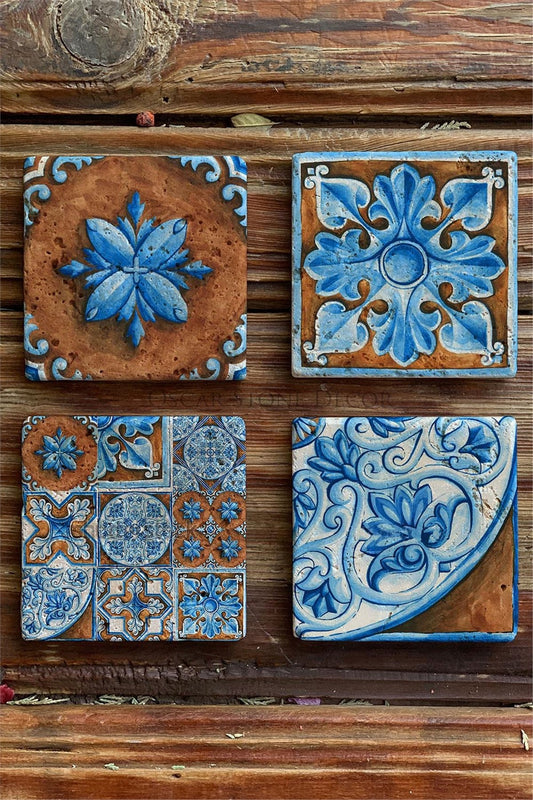 Printed Natural Stone Coasters Set of 4 Pattern Tile