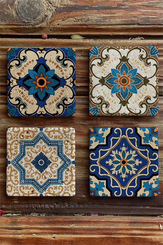 Printed Natural Stone Coasters Set of 4 Pattern Tile