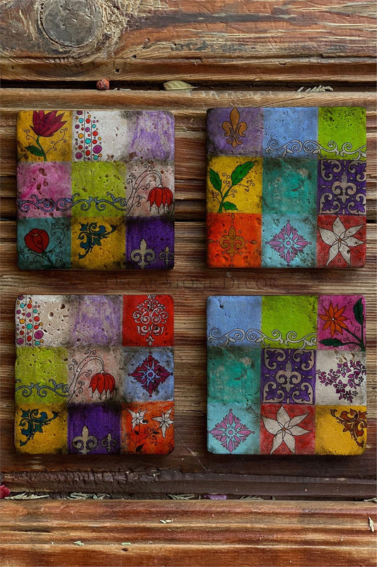 Printed Natural Stone Coasters Set of 4 Pattern Tile