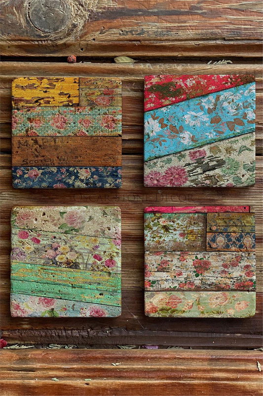 Printed Natural Stone Coasters Set of 4 Pattern Tile