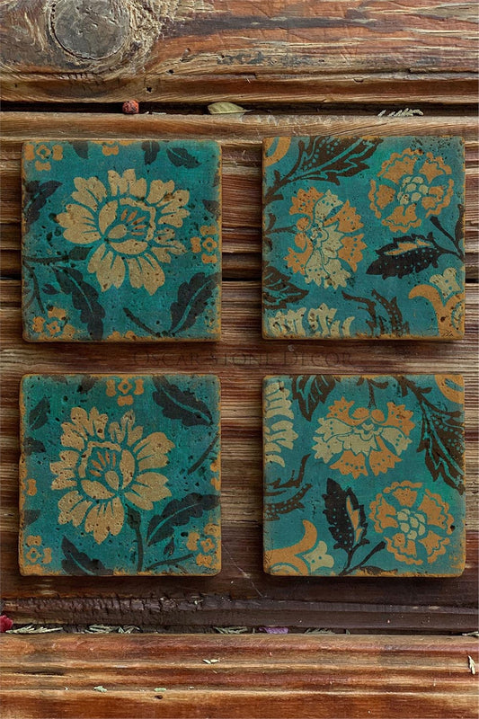 Printed Natural Stone Coasters Set of 4 Pattern Tile