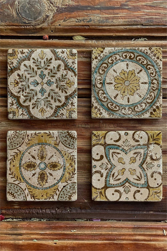 Printed Natural Stone Coasters Set of 4 Pattern Tile