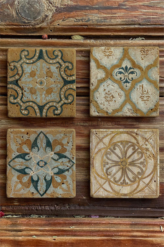 Printed Natural Stone Coasters Set of 4 Pattern Tile