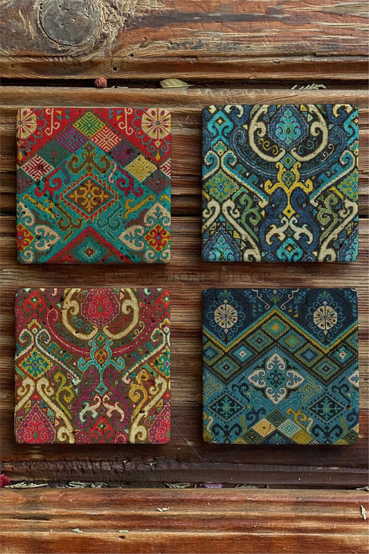 Printed Natural Stone Coasters Set of 4 Pattern Tile