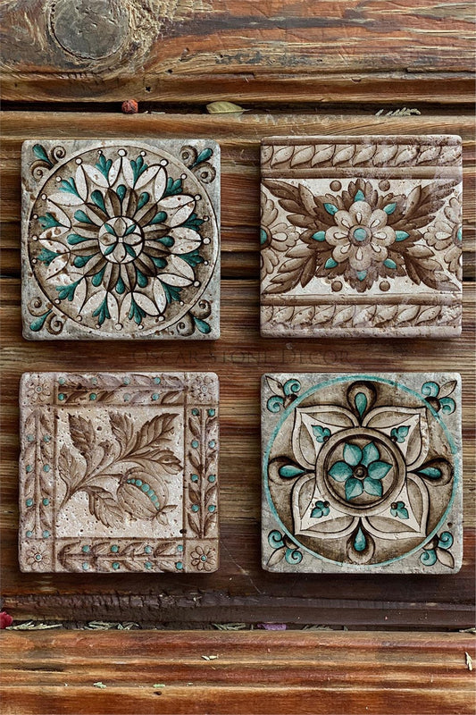 Printed Natural Stone Coasters Set of 4 Pattern Tile