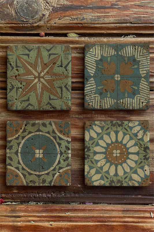 Printed Natural Stone Coasters Set of 4 Pattern Tile