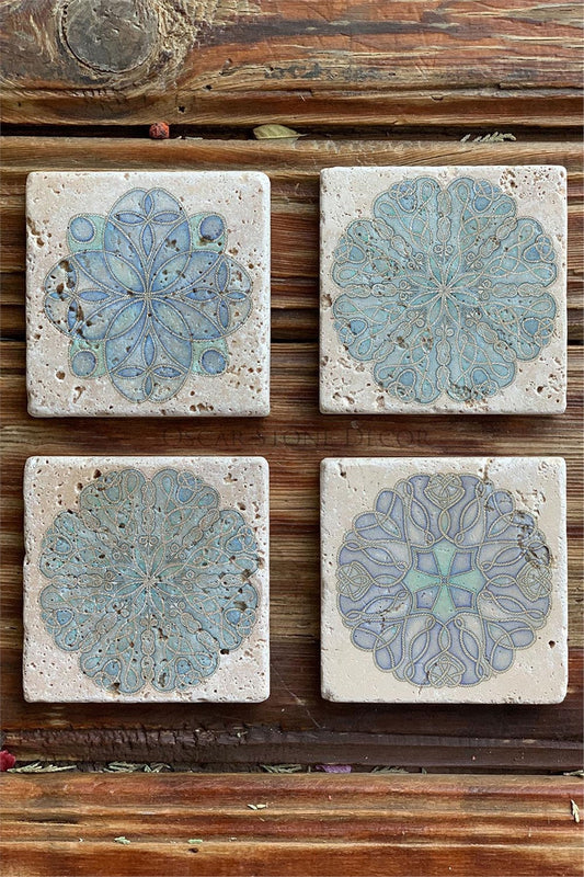 Printed Natural Stone Coasters Set of 4 Pattern Tile