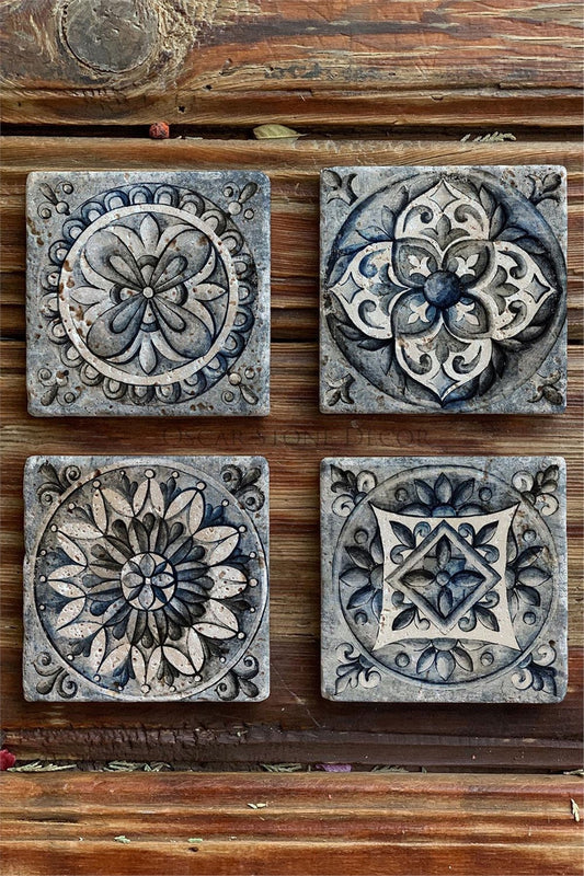 Printed Natural Stone Coasters Set of 4 Pattern Tile