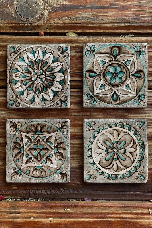 Printed Natural Stone Coasters Set of 4 Pattern Tile