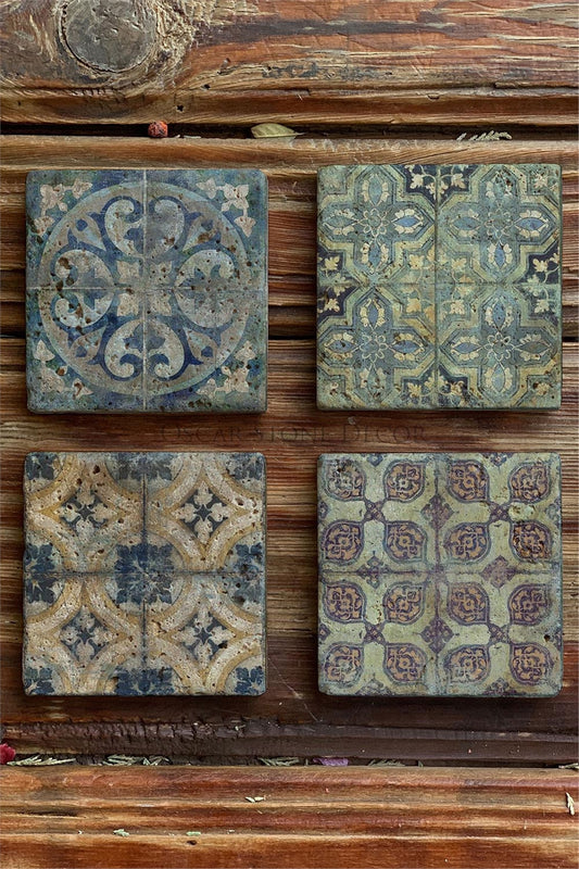Printed Natural Stone Coasters Set of 4 Pattern Tile