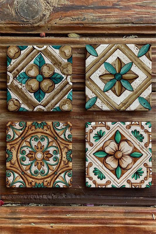 Printed Natural Stone Coasters Set of 4 Pattern Tile