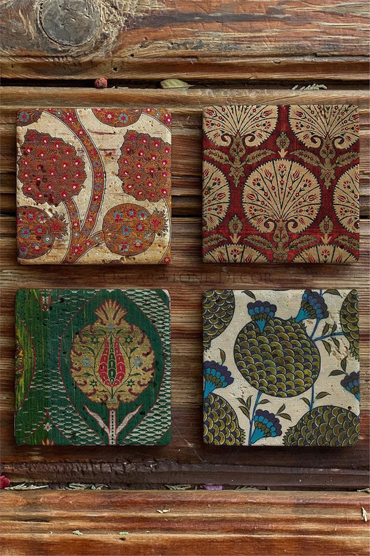 Printed Natural Stone Coasters Set of 4 Pattern Tile