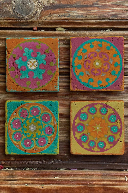 Printed Natural Stone Coasters Set of 4 Pattern Tile