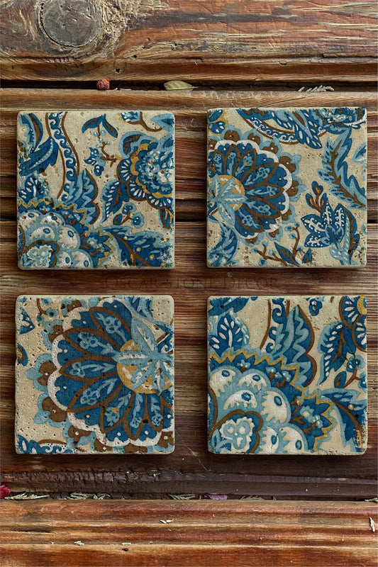 Printed Natural Stone Coasters Set of 4 Pattern Tile